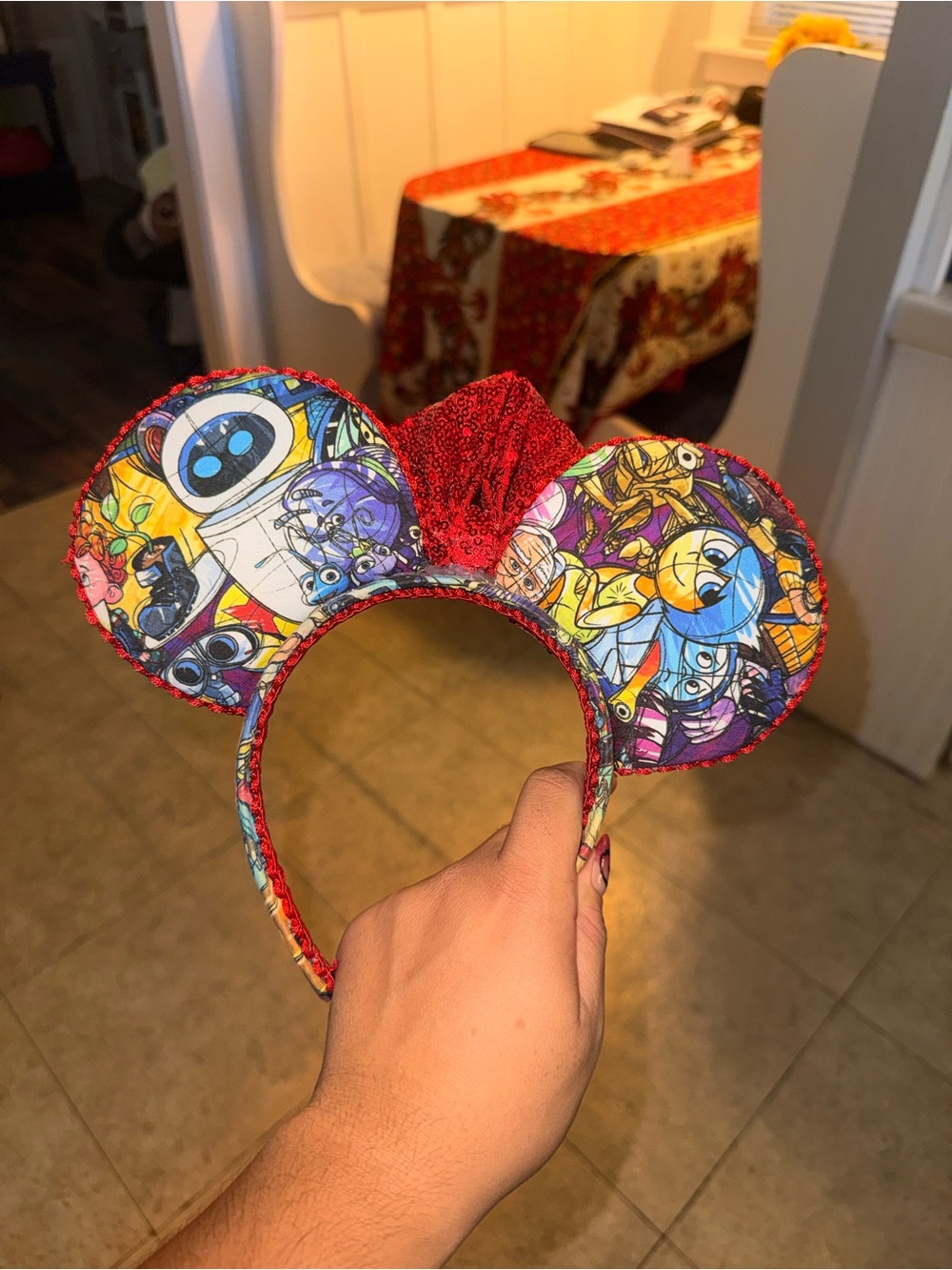 Patterned Character Mouse Ear Headband with Red Velvet Bow